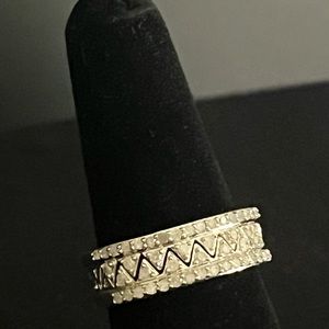 Diamond and rhodium over sterling silver stackable band ring